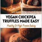 Close-up of easy healthy chocolate truffles made with chickpeas and dark cocoa on a wooden board.